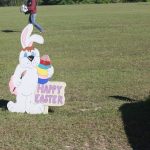 The Easter Bunny welcomes guests to the egg hunt at Shepard State Park.